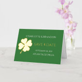 Modern Green Irish Four Leaf Clover Save the Date Folie Feestdagenkaart (Orchidee)