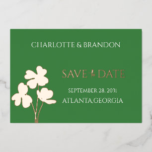 Modern Green Irish Four Leaf Clover Save the Date Folie Uitnodiging
