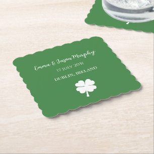 Modern Green Irish Four Leaf Clover Wedding Kartonnen Onderzetters