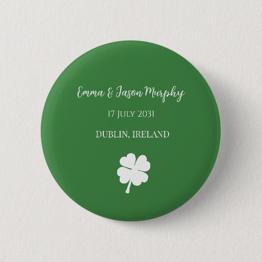 Modern Green Irish Four Leaf Clover Wedding Ronde Button 5,7 Cm (Voorkant)
