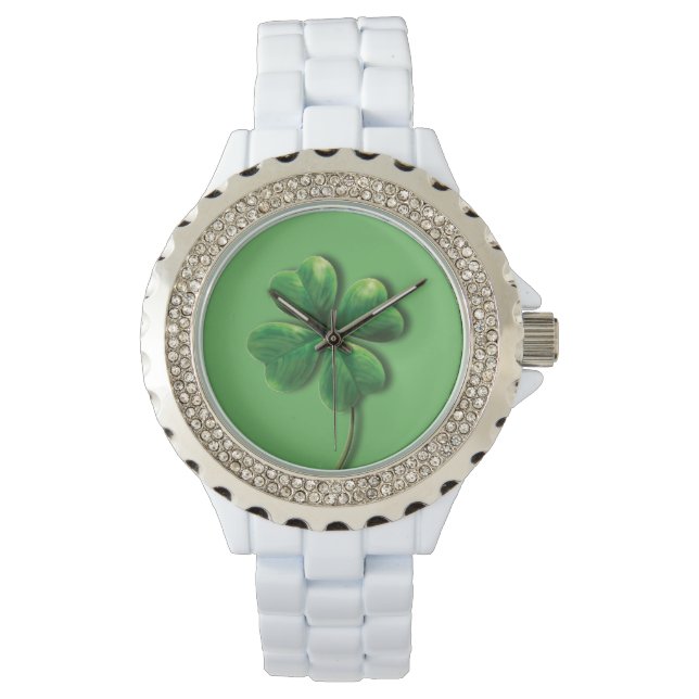 Modern Green Irish Shamrock Horloge (Voorkant)