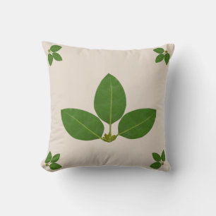 Modern Green Laurel Leaves op Beige Kussen
