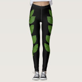 Modern Green Laurel Leaves op Black Leggings (Voorkant)