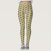 Modern Green Laurel leest Pattern on Beige Leggings (Voorkant)