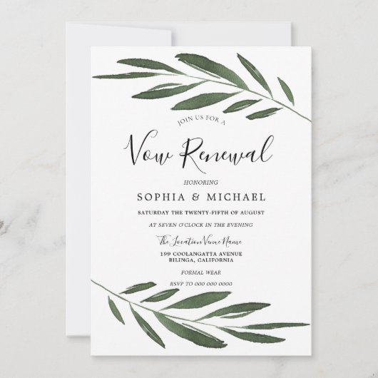 Modern Green Leaf Elegant Vow Renewal Kaart (Voorkant)