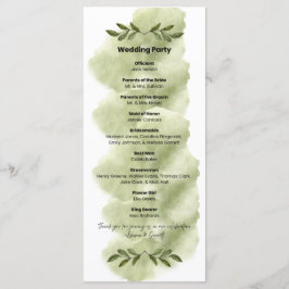 Modern Green Leaf Minimalist Wedding Program Programma