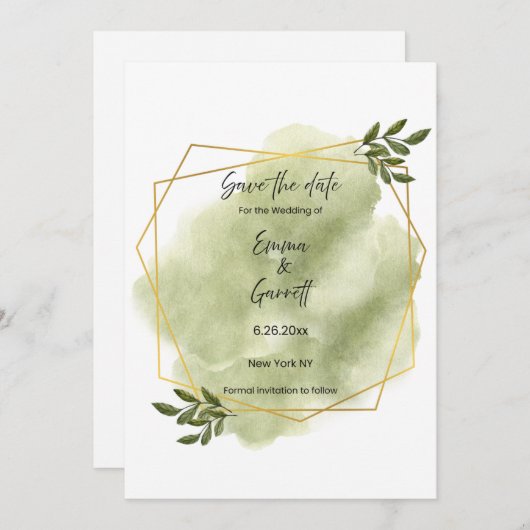 Modern Green Leaf Save the Date Kaart (Voorkant / Achterkant)