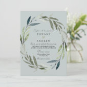 Modern Green Leaf Wreath Wedding Invitation Kaart (Staand voorkant)