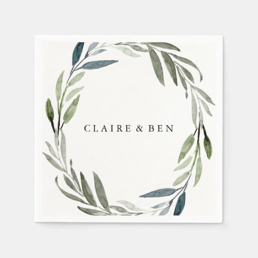 Modern Green Leaf Wreath Wedding Napkin Servetten (Voorkant)