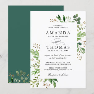 Modern Green Leaves Foliage Lijst Wedding Kaart