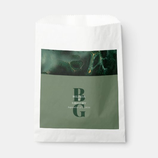 Modern Green Marble Monogram Wedding Bedankzakje (Voorkant)