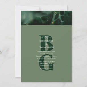 Modern Green Marble Monogram Wedding Kaart
