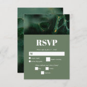 Modern Green Marble Monogram Wedding RSVP Kaartje (Voorkant / Achterkant)