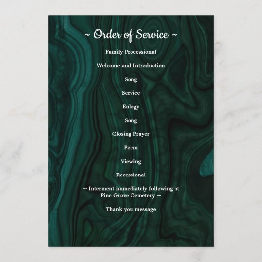 Modern Green Marble Photo Order of Service Funeral Programma (Achterkant)