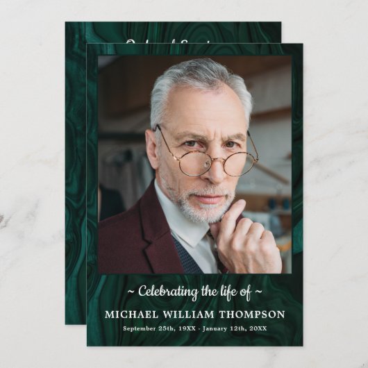 Modern Green Marble Photo Order of Service Funeral Programma (Voorkant / Achterkant)