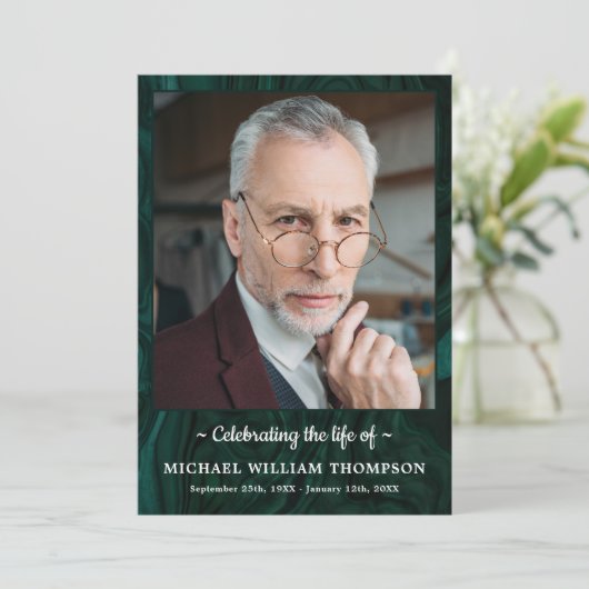 Modern Green Marble Photo Order of Service Funeral Programma (Staand voorkant)