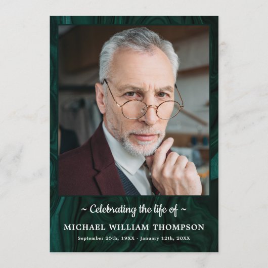 Modern Green Marble Photo Order of Service Funeral Programma (Voorkant)