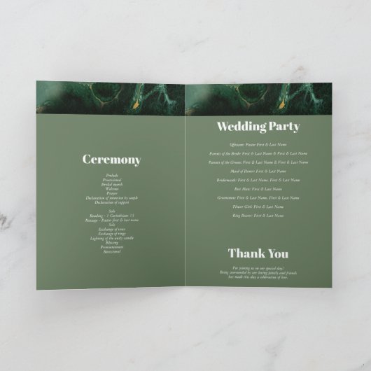 Modern Green Monogram Order of Service Programma (Binnen)
