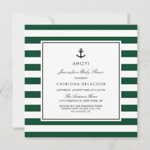 Modern Green Nautical Stripes Baby shower Kaart