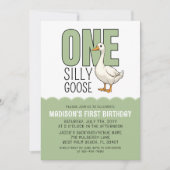 Modern Green One Silly Goose 1st Birthday  Kaart (Voorkant)