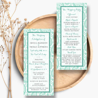 Modern Green Paisley huwelijksprogramma Reclamekaart