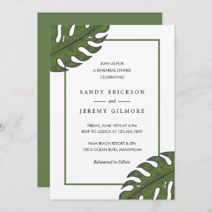 Modern Green Palm Leaf Tropical Rehearsal Dinner Kaart