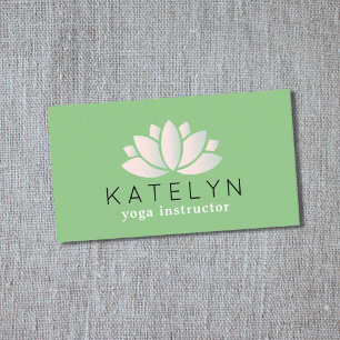 Modern Green Pastel Lotus Icon Yoga Instructor Visitekaartje