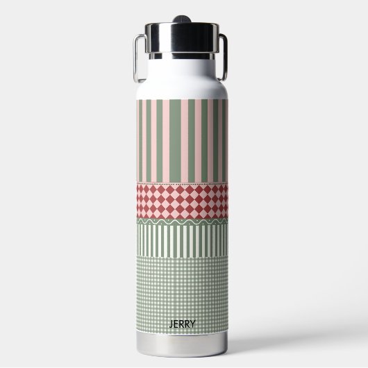 Modern Green Pattern Personalized Water Bottle Waterfles (Voorkant)