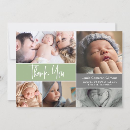 Modern Green Photo Collage Baby shower script Bedankkaart (Voorkant)