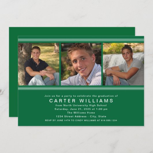 Modern Green Photo Collage Graduation Party Kaart (Voorkant / Achterkant)