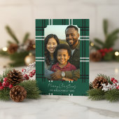 Modern Green Plaid Family Photo Holiday Greeting Kaart