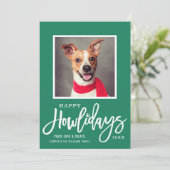 Modern Green Red Happy Howlidays Puppy Dog Photo Feestdagenkaart (Staand voorkant)