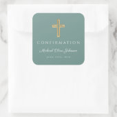 Modern Green Religious Cross Boy Confirmation Vierkante Sticker (Tas)