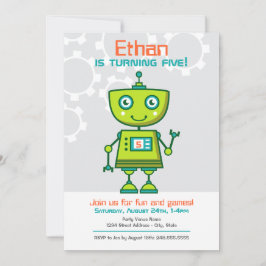 Modern Green Robot Boys Birthday Party Kaart