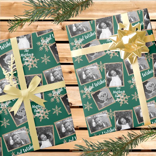 Modern Green Rustic Snowflake Pattern 3 Foto Cadeaupapier
