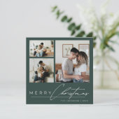 Modern Green Simple Script Photo Collage Christmas Feestdagenkaart (Staand voorkant)