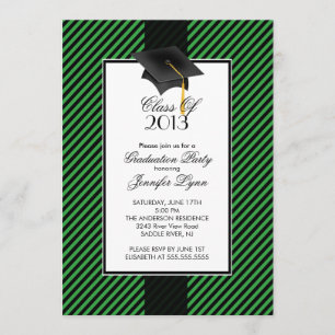 Modern Green Stripe Graduation Party Invitation Kaart