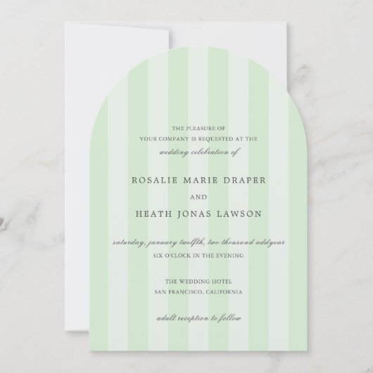 Modern Green Stripes Elegant Wedding Kaart (Voorkant)
