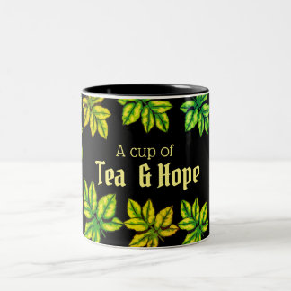 Modern Green Tea vertrekt "Cup van thee en hoop" Tweekleurige Koffiemok
