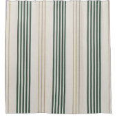Modern Green Ticking Stripe Linen Texture Douchegordijn (Voorkant)