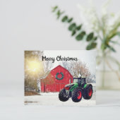  Modern Green Tractor in Barnyard kerst  Briefkaart (Staand voorkant)