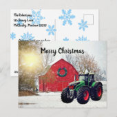  Modern Green Tractor in Barnyard kerst  Briefkaart (Voorkant / Achterkant)