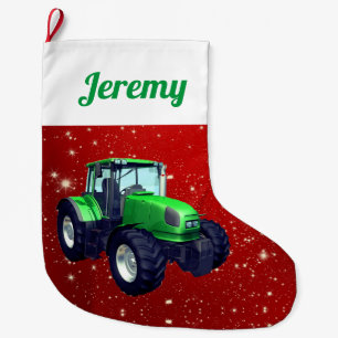 Modern Green Tractor op rood Grote Kerstsok