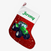 Modern Green Tractor op rood Grote Kerstsok (Voorkant (Hangend))