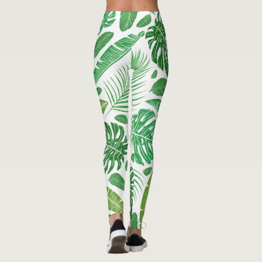 Modern Green Tropical Leafs Pattern Leggings (Achterkant)