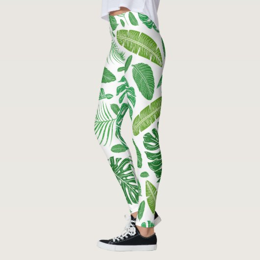 Modern Green Tropical Leafs Pattern Leggings (Links)