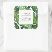 Modern Green Tropical Leaves Wedding Vierkante Sticker (Tas)