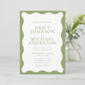 Modern Green Wavy Frame Wedding Invitation Kaart (Staand voorkant)