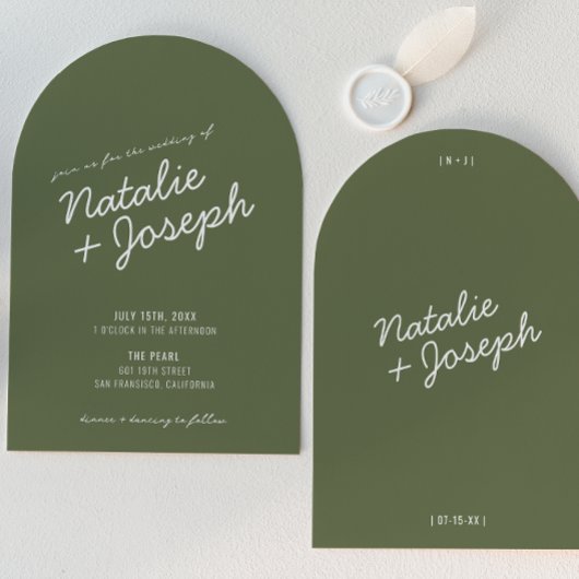 Modern Green Whimsical Summer Arched Wedding Kaart