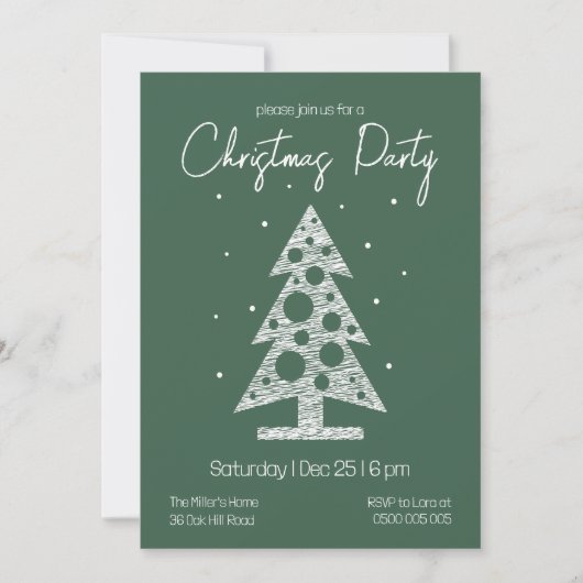 Modern Green & White Christmas Party Invitation (Devant)